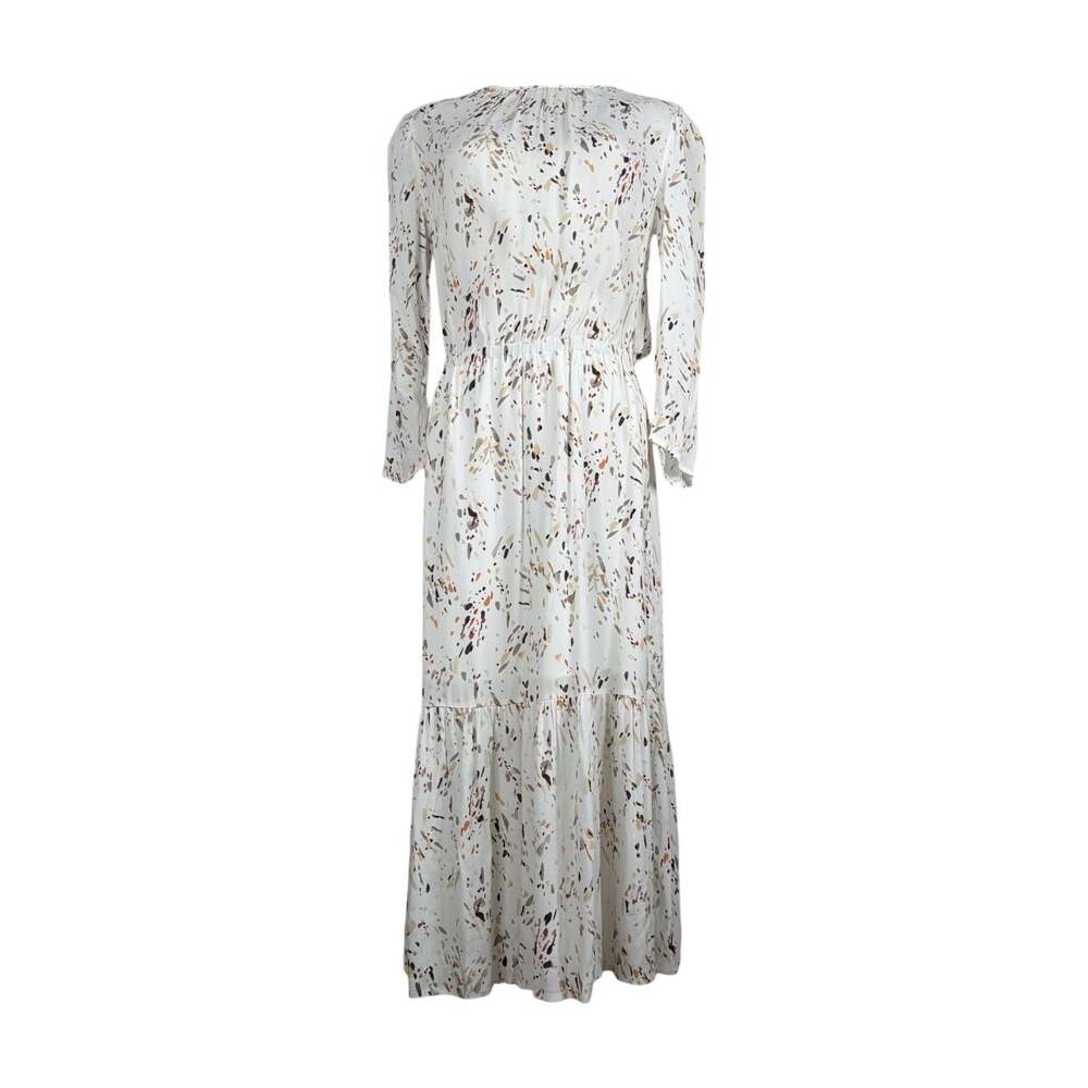 A New Day White Multicolor Speckle Print Long Sleeve Tiered Maxi Dress Sz. S NWT